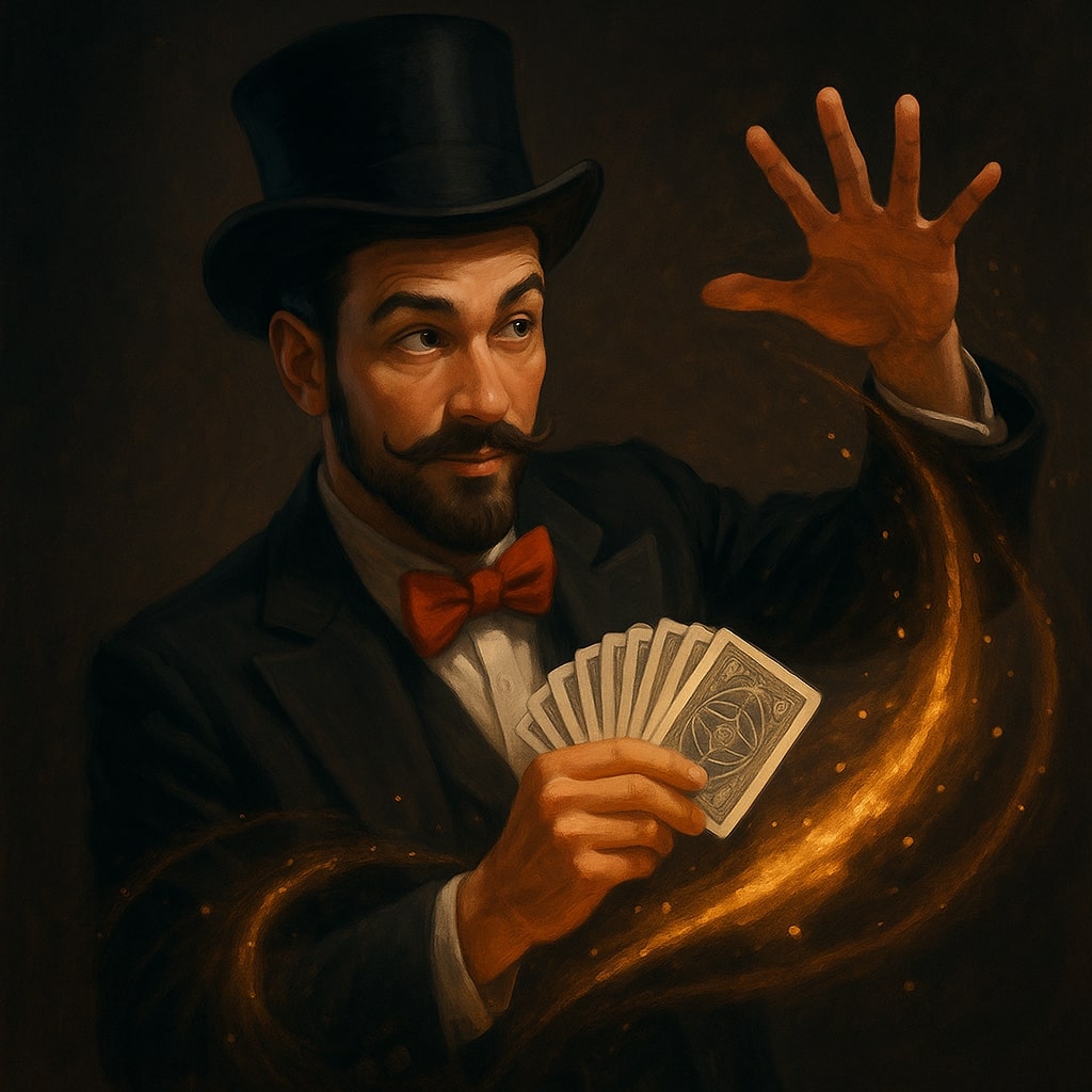 image d'un magicien avec des cartes en mains